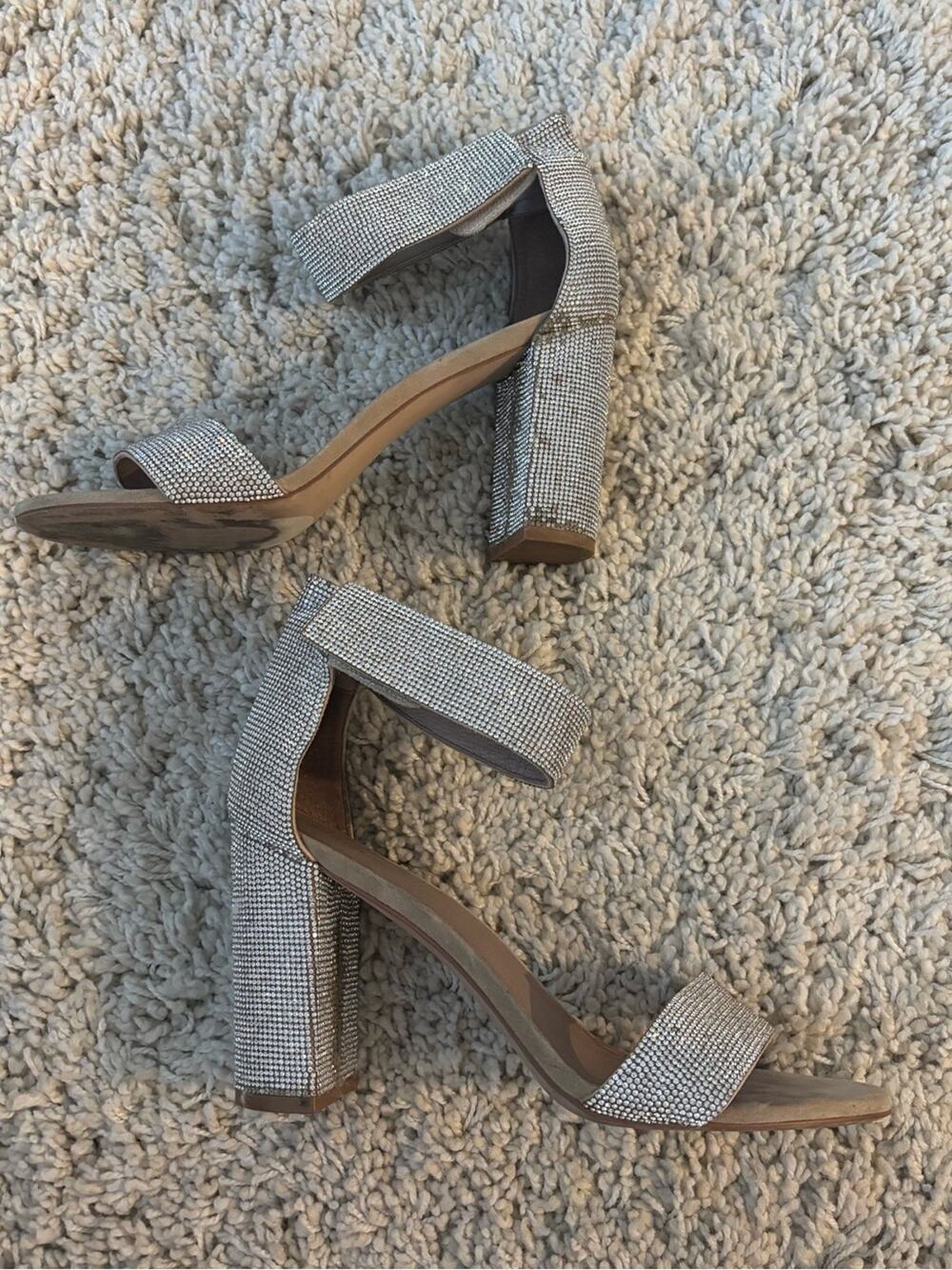 Jeffrey Campbell Lindsay Silver Rhinestone Block Heels Size 9.5